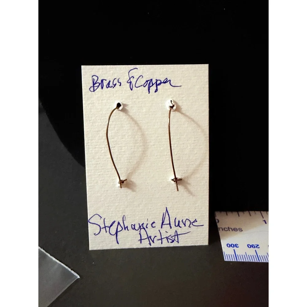 Brass Copper Pink Crystal Fan Drop Earrings Long Gold Tone Stephanie Aune Artist